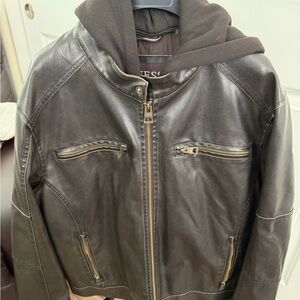 Guess Black Faux Leather Bomber Jacket